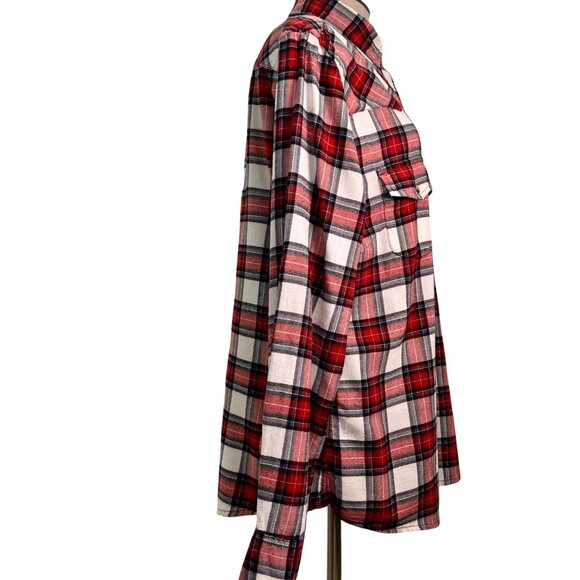 BEA Jach's Girlfriend Red & White Plaid Flannel Button-Up Long Sleeve Shirt Larg - Picture 7 of 9